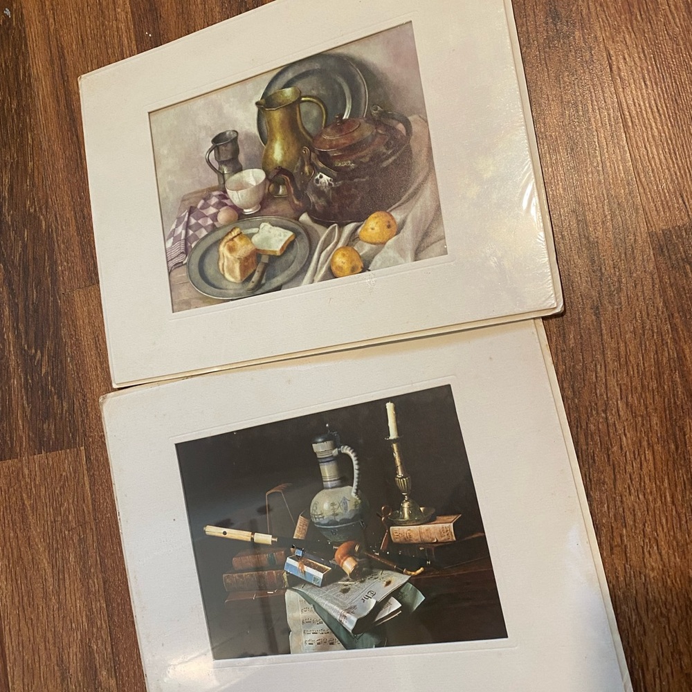 2 vintage mat-mates, inc still life prints
